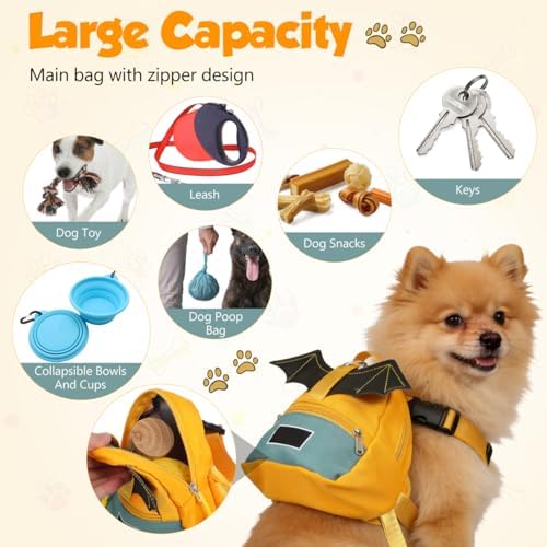 VILLCASE Dog Pack Pet Backpack Dog Harness Bag Self-Wearing Pet Supplies Carrier with Pockets Adjustable Waterproof Backpack for Dogs to Wear for Small Dogs Travel Hiking Daily Use