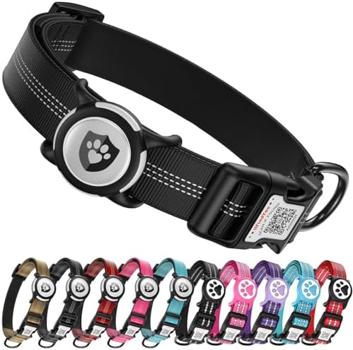 Waterproof AirTag Dog Collar with QR Code Dog Tag, Black L