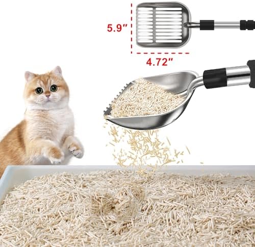 Stainless Steel Cat Litter Scoop, Detachable Long Handle Deep Shovel