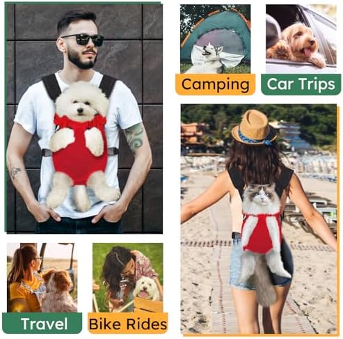 Pet Carrier Backpack, Hands-Free Adjustable Dog Front Carrier Legs Out & Easy-Fit Dog Backpack Carrier for Hiking Camping Traveling Cycling for Small Dogs and Rabbits (Large, Red)