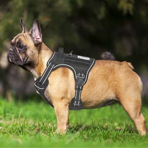 Beebiepet Heavy Duty Tactical Dog Harness for Small Dogs, No Pull Adjustable Pet Harness Reflective Service Training Easy Control Pet Vest Military K9 Working Dog Harnesses- Small, Black