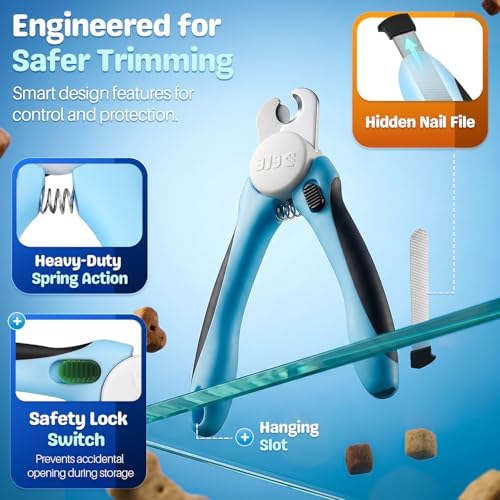 Flexzion Dog Nail Clippers and Cat Nail Trimmer with Safety Guard, Blue