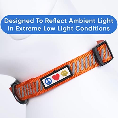 Pawtitas Reflective Dog Collar Reflective Thread Reflective Dog Collar Personalized Name Phone Number Adjustable Collar for Small Dogs Small Puppy Orange Dog Collar Extra Small Breeds