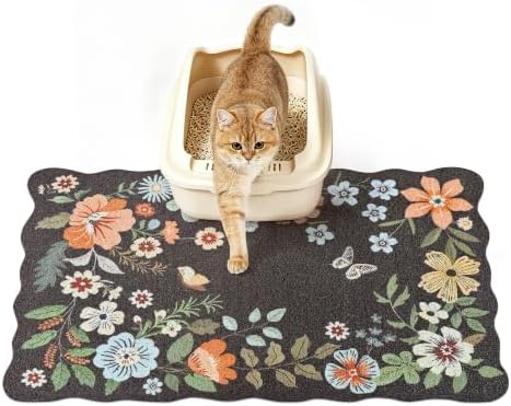 Cat Litter Mat,24"x16" Small Cute Litter Box Mat,Traps 100% Litter