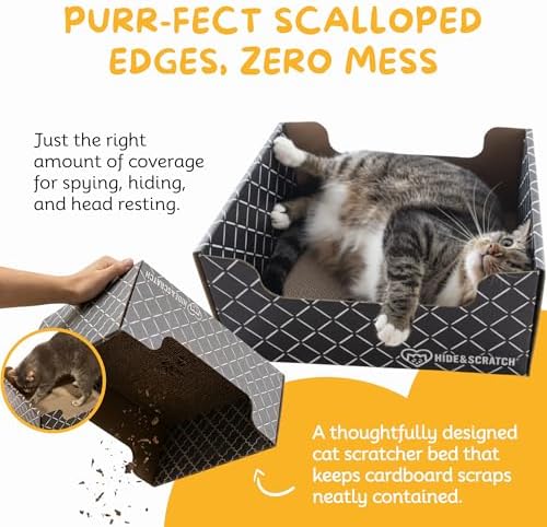Hide & Scratch Cardboard Cat Scratcher Box & Bed Dark Grey Diamond Pad