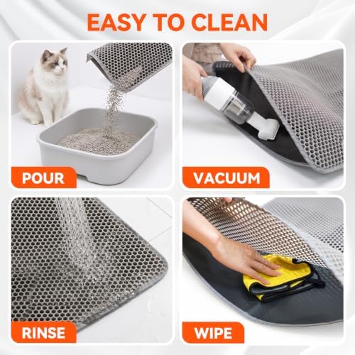 Cat Litter Mat, Double Layer Litter Trapping Mat, Gray (30" x 24")