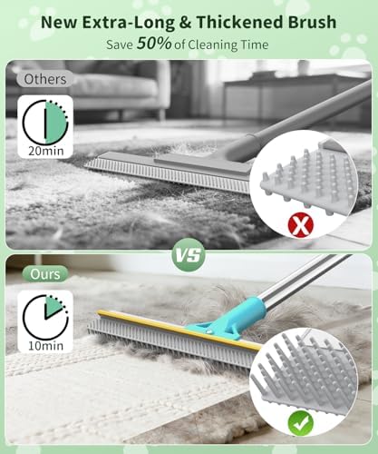Carpet Rake for Pet Hair Removal, Reusable Carpet Rake, Pet Hair Removal Broom with Extra-Long Thickened Brush, 54" Adjustable Handle, 3 Pcs Pet Hair Removal Tool for Carpet, Sofa & Stairs