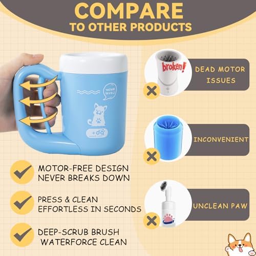 Small Pet Paw Cleaner Cup - Easy Press Design Dog Foot Washer with Soft Massage Brush & Absorbent Towel - Reusable Durable Paw Cleaning Cup for Dogs Cats, Easy to Clean Handheld Bath Tool