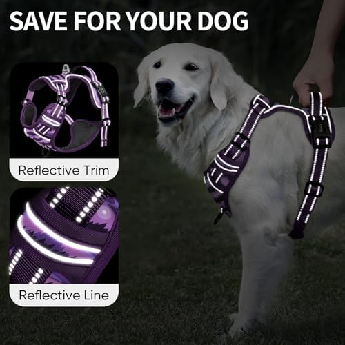 HEELE Dog Harness, No Pull Adjustable Padded Reflective Harness for Small Medium Large Dogs with Handle for Walking Training, Moon Night, XL