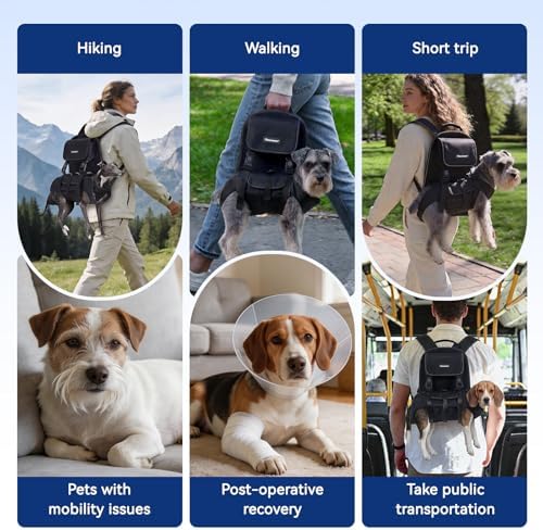 Dog Backpack, 3 Use Ways Spine-Friendly Dog Carriers for Small Medium Dogs, Legs Out Pet Carrier with Safety Straps, Buckle Support, Comfort for Travel, Hiking, Biking, Large