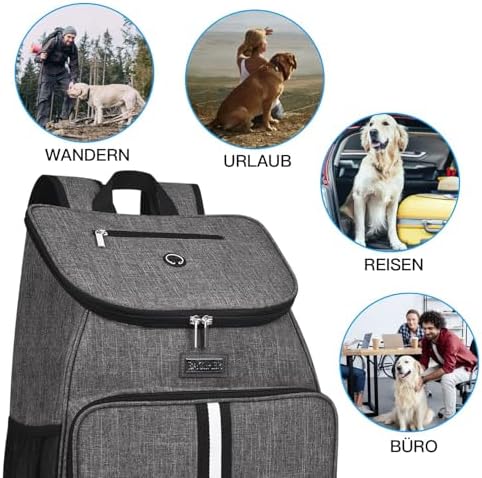 BAGLHER丨Dog Travel Bag, Airline Approved Pet Supplies Backpack, Dog Travel Backpack Accessories Set with 2 Silicone Collapsible Bowls and 2 Food Baskets, Gray