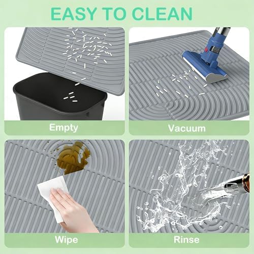 SORKUT Cat Litter Mat for Litter Box, 40x28 Inch Extra Large Silicone Litter Trapping Mat, Waterproof & Non-Slip Floor Protector, Soft on Kitty Paws, Easy to Clean & Durable, Gray