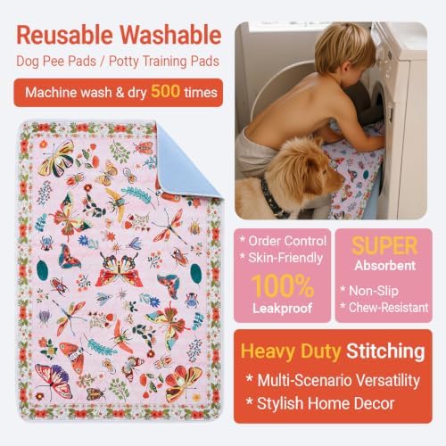 Pink Large Absorbent Reusable Washable Pee Pads for Dogs, 2 Pack 48"x36"