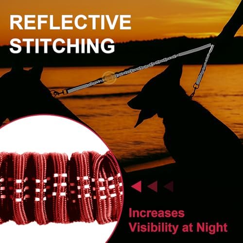 MingXpet 2 Dog Leash, Dog Leash for 2 Dogs, 360° Swivel No Tangle Double Walking Training Leashes for Large Dogs that Pull, Comfortable Shock Absorbing Reflective Bungee, Red