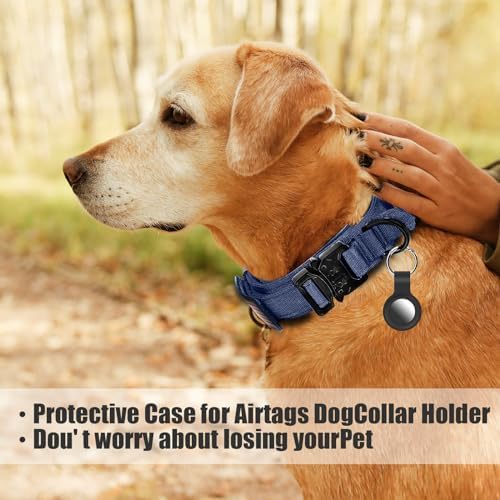Tactical Military Collar - Adjustable Nylon, Heavy Duty Metal Buckle with Handle for Dog Training, with Patches (Blue, XL)
