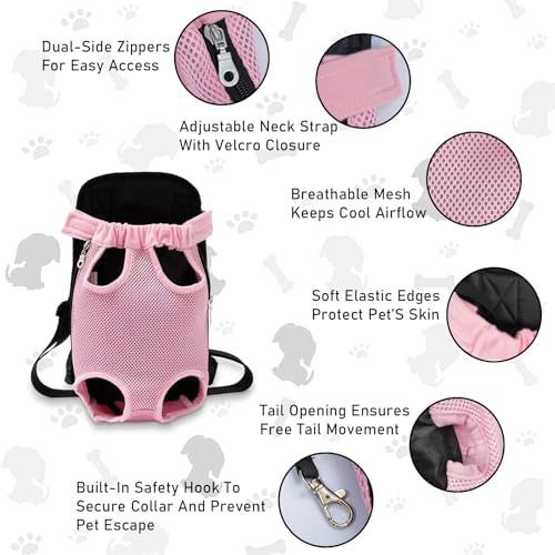 Personalized Dog Carrier Backpack with Name Embroidery, Adjustable Front-Facing Legs-Out Design, Custom Dog Carrier Bag with Breathable Tail Hole & Chest Support for Small/Medium Dogs (Black, X-Large)