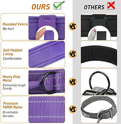 AUBELL Reflective Tactical Heavy Duty Dog Collar with Handle,Purple L