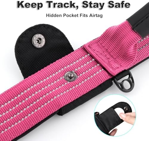 Plutus Pet Tactical Dog Collar with Pocket for AirTag, Pink, M