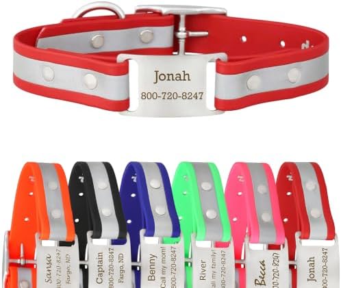 dogIDs Personalized Reflective Waterproof ScruffTag Dog Collar - Custom, Soft Grip, Safe Adjustable, Odor Resistant - Red, 1 in x 18 in (Fits Neck Sizes: 16-20 in)