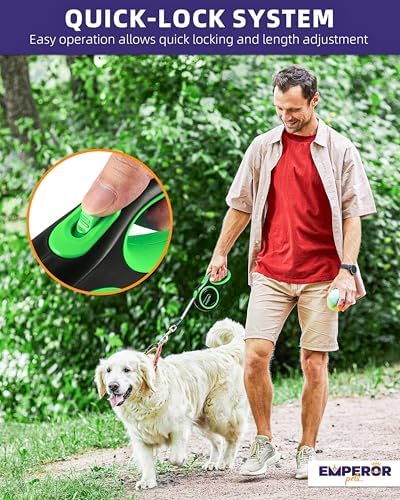 Emperor Pets Retractable Dog Leash, 26 ft, Up to 110lbs, Green -GR26
