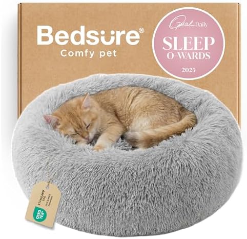 Bedsure Calming Cat Beds Donut Round Washable Kitten Bed,20 inches