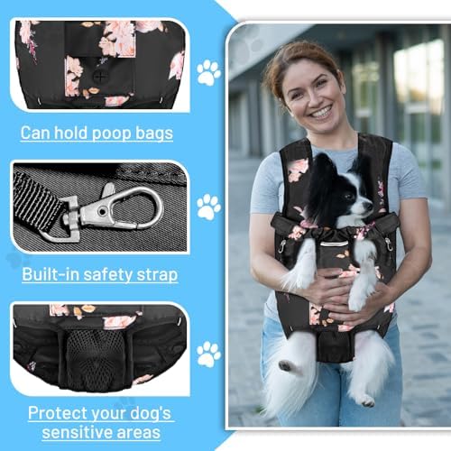 Petmolico Pet Dog Carrier Backpack, Adjustable Dog Legs-Out Front Backpack, Hands-Free Cat Pup Front Carrier Travel Bag, Easy-fit for Traveling Hiking for Small Medium Dogs, XL, Pink Rose