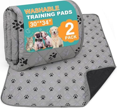 FUWERY Washable Pee Pads for Dogs ,30"X34", Grey, 2 Packs