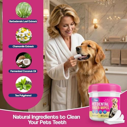 Pet Dental Finger Wipes - Natural Ingredients, Easy to Use Dog Teeth Cleaning Wipes for Effective Dog Teeth Cleaning - Ideal Dog Dental Wipes for Optimal Oral Hygiene