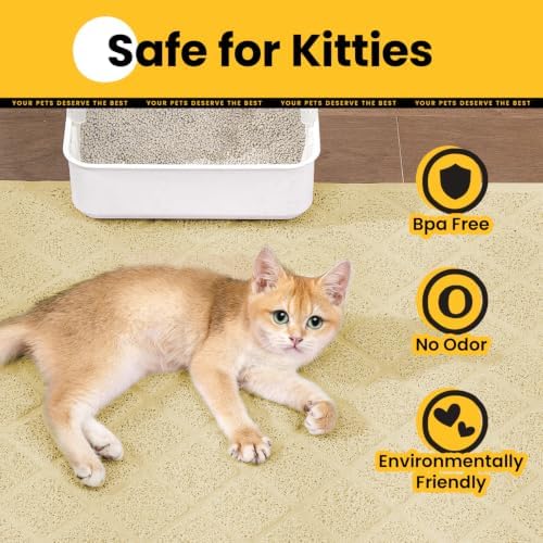 Conlun Cat Litter Mat Litter Trapping Mat, Premium Durable PVC Grid Mesh with Scatter Control, Non-Slip, Less Waste Cat Litter Box Mat, Soft on Kitty’s Paws, Urine Waterproof, 24" x 17" Beige