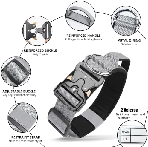 Tactical Dog Collar with Handle (Grey, L)