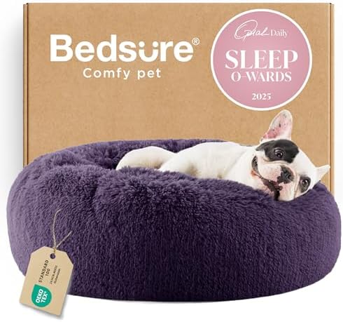 Bedsure Calming Small Dog Bed Donut Washable Cat＆Puppy Bed,23 inches Purple
