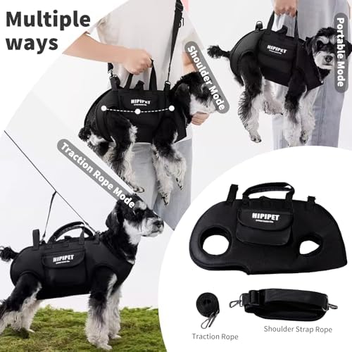 PETCUTE 4-in-1 Dog Carrier Sling,Adjustable Puppy Carriers with Storage Pocket, Hand-Free Dog Sling Carrier for Carry Small Dogs and Cats,Legs Out Pet Travel Safety Harness,Black,L