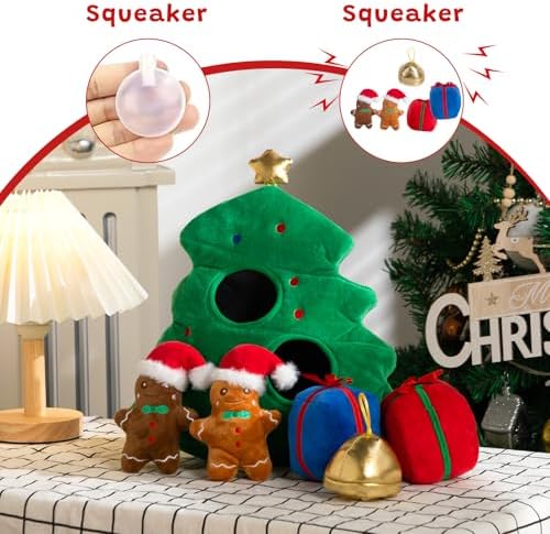Hollypet Christmas Squeaky Hide and Seek Dog Toys for Small and Medium