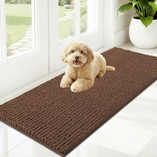 OLANLY Dog Door Mat for Muddy Paws 47x20, Extra Absorbent Chenille Mud Mat