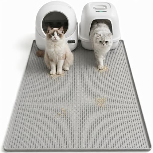Cat Litter Mat, 40"x28" Extra Large, Waterproof Non Slip, Urine Proof & Easy Clean, Floor Protection Pad for Cat Litter Box Light Gray