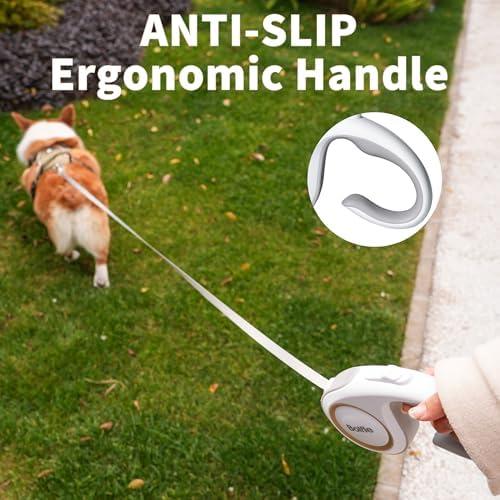 360° Tangle-Free Retractable Dog Leash 16 ft Heavy Duty Reflective Nylon Tape for Small to Medium Dogs Up to 60lbs,Soft Grip, Lock(Medium, White)