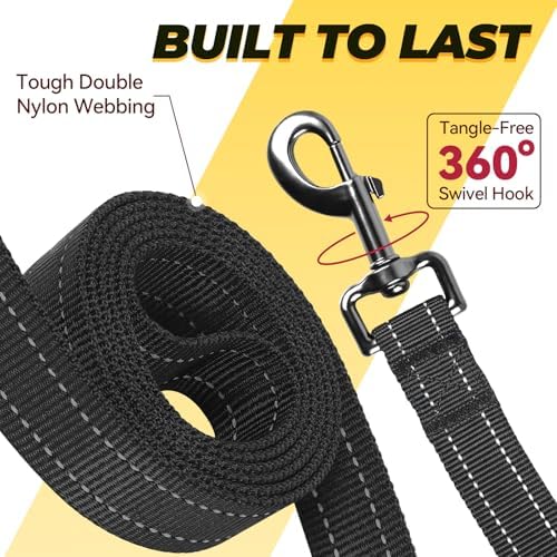 VIVAGLORY Double Handle Dog Leash Twingrip, 4ft x 1in, Black