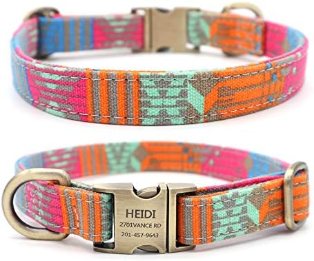 Customized Nylon Dog Collar, Personalized Dog Collar Engraved with Name and Phone Number,Adjustable ID Dog Collar with Quick-Release Buckle-(Strips-Pink,L)