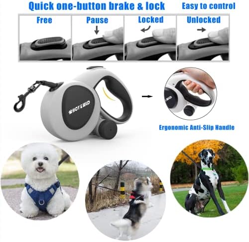 16 ft Retractable Dog Leash with Poop Bag Holder & Poop Bags