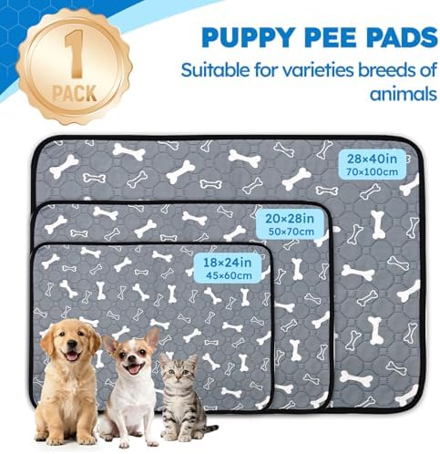 Washable Pee Pads for Dogs, Absorbent Reusable Puppy Training Pads, Leakproof, Non-Slip, Waterproof Cat Doggie Pad Pet Potty Mat for Indoor&Outdoor, Whelping, Playpen, Crate, Gray 20"x28"