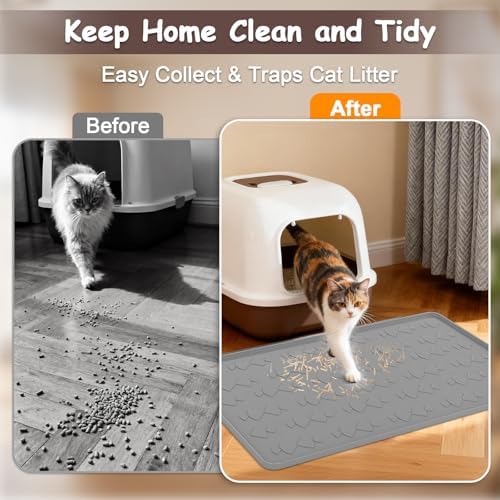 Cat Litter Mat, Large 34" x 22" Silicone Mat Litter Trapping Mat for Litter Box,Waterproof Easy To Clean,Foldable Litter Pad