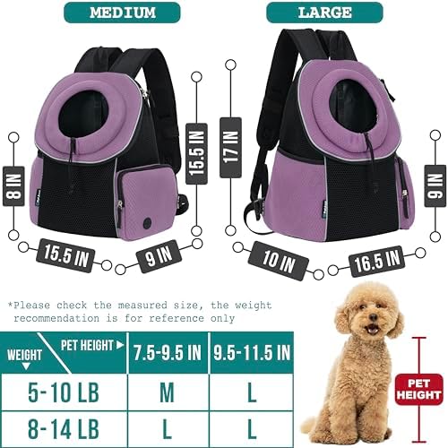 PetAmi Dog Carrier Backpack, Hands Free Front Pet Carrier, 10 lbs, Purple