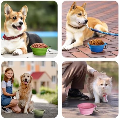 PetBonus 2-Pack Large Silicone Collapsible Dog Bowls, 34oz/1000ml BPA Free Portable Foldable Travel Bowl for Pet Cat, Food Water Feeding Dish for Camping with 2 Carabiners (Purple, Pink)