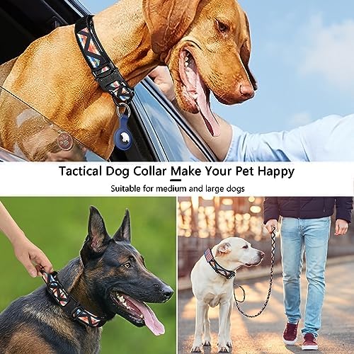 DAGANXI Tactical Dog Collar, Adjustable Military Training Nylon Dog Collar with Control Handle and Heavy Metal Buckle for Medium and Large Dogs, with Patches & Airtags Case (L, Colorful Triangle-Set)