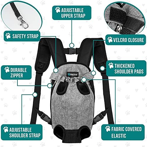 PetAmi Dog Carrier Backpack, Adjustable Pet Cat Front Carrier Backpack, Ventilated Dog Chest Carrier for Hiking Camping Travel, Sling Bag for Small Medium Dog Cat Puppies, Medium, 9-13 lbs, Grey
