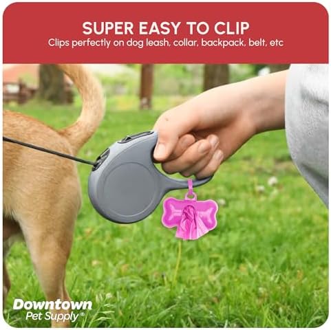 Downtown Pet Supply Poop Bags for Dogs with Dispenser, 220 Count - Leak-Proof Dog Waste Bags and Bone-Shaped Dog Poop Bags Holder for Leash - Pink, 12.5" x 8.5"