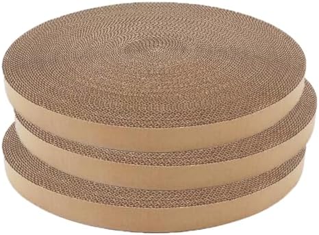 Cat Scratching Board for Indoor Cats,Scratch Pad Pro for Cats,Round Cat Scratcher Refill,Natural Recycled Corrugated Cardboard Supports Pet Behavior and Relieves Stress- 3 Count