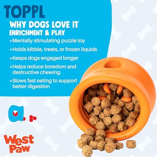 WEST PAW Zogoflex Toppl Interactive Treat Dispensing Puzzle Dog Toy for Mental Stimulation & Enrichment-Holds Kibble & Treats-Lickable, Freezable & Dishwasher Safe-Made in USA-Small-River