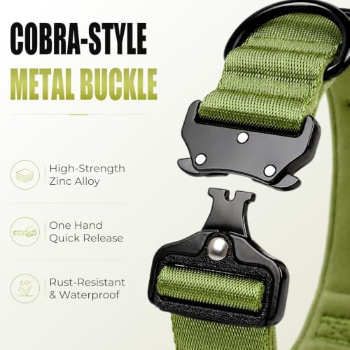 Tactical AirTag Dog Collar with Holder for Medium Large Dogs, Green, M