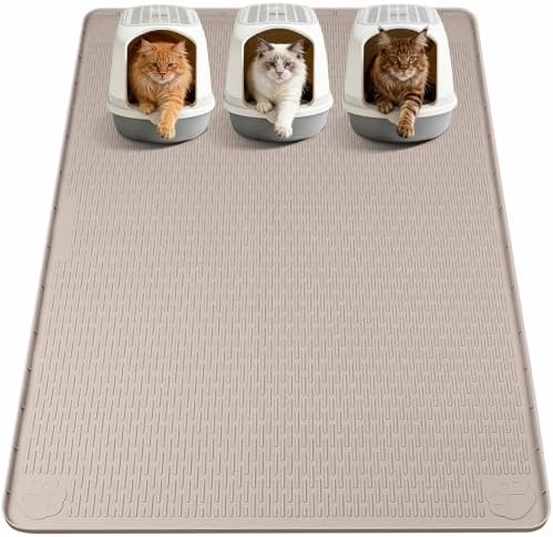 Silicone Cat Litter Mat for Litter Box 70”x45” Large Cat Mat, Khaki